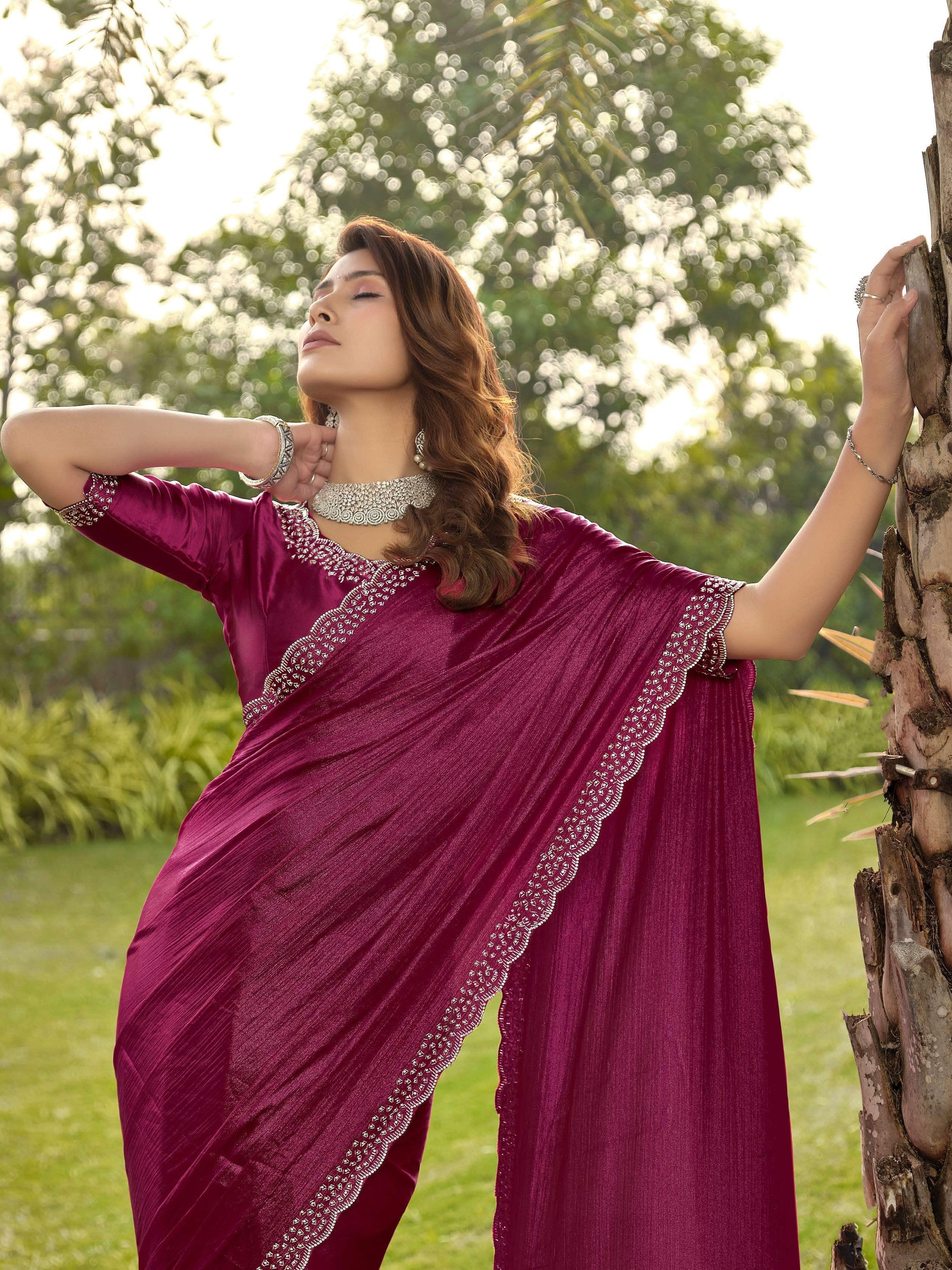 SOFT SILK WITH STONE WORK