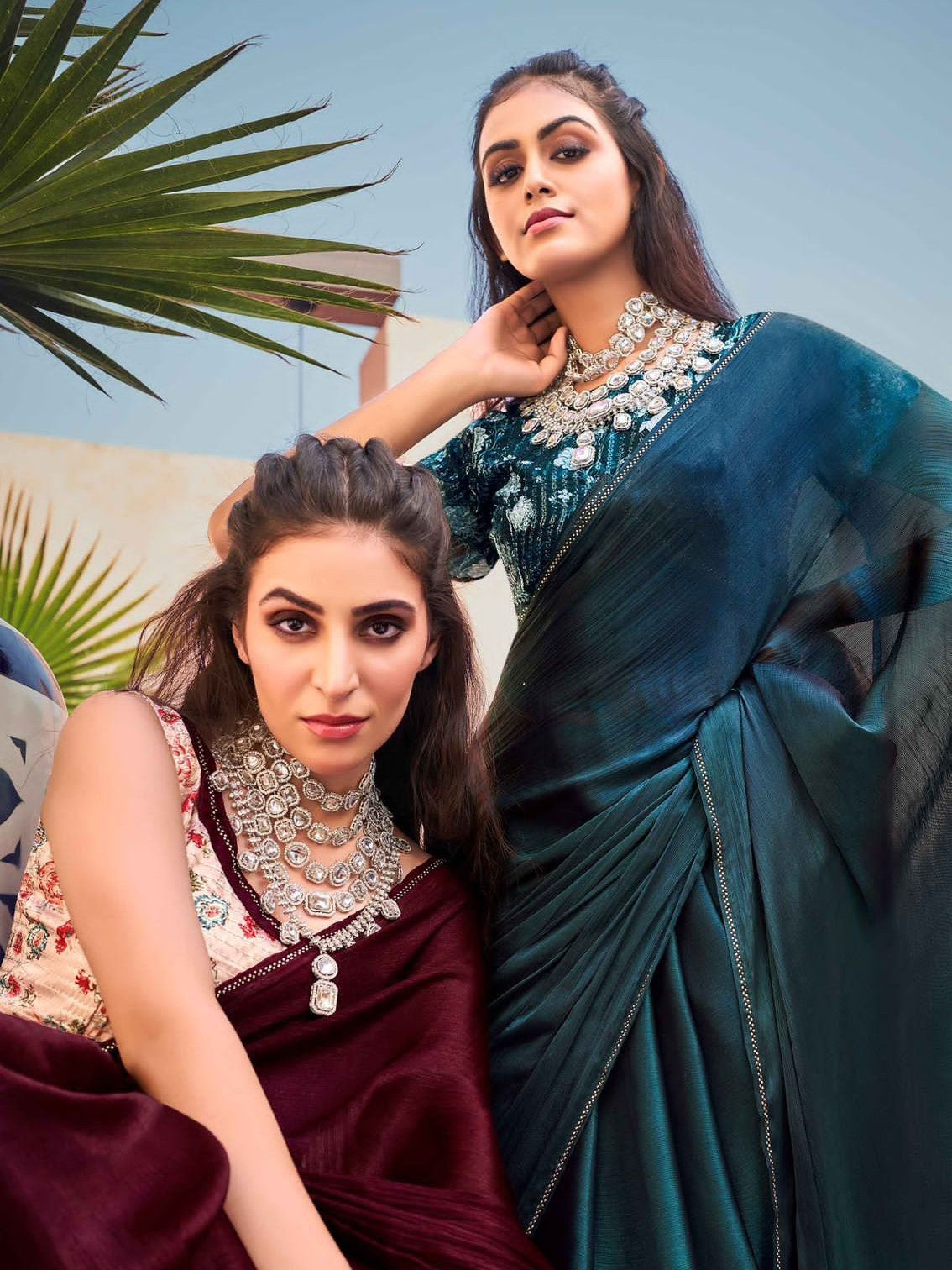 PLAIN SAREE WITH SWAROVSKI WORK